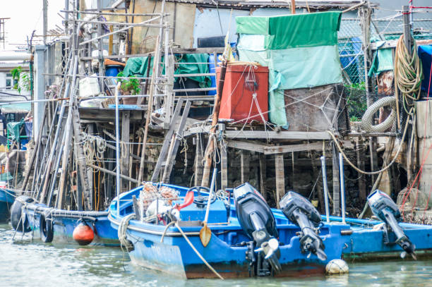 Tai O Fishing Town on Lantau Island in Hong Kong. The houses at Tai O are built on river stilts and its lanes are filled with shops selling dried seafood. It is a tourist attraction in Hong Kong.