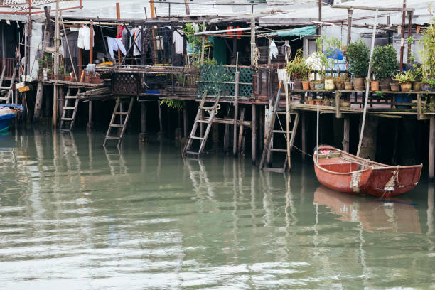 Tai o fishing village, Old floating house and sea in HongKong