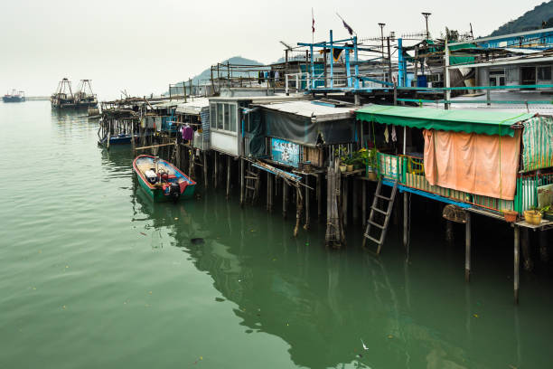 Typical wooden stilt houses in Tai O, a traditional fishing town in Lantau Island. Tai O, Hong Kong, January 2018