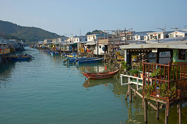 Hong Kong, China - January 31, 2012: Famous fishing village of Tai O on Lantau Island where the houses are built on stilts over the water.