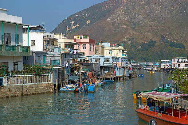Hong Kong, China - January 31, 2012: Famous fishing village of Tai O on Lantau Island where the houses are built on stilts over the water.