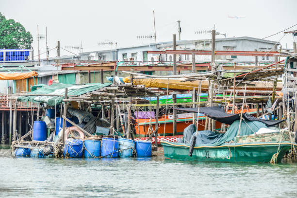 Tai O Fishing Town on Lantau Island in Hong Kong. The houses at Tai O are built on river stilts and its lanes are filled with shops selling dried seafood. It is a tourist attraction in Hong Kong.