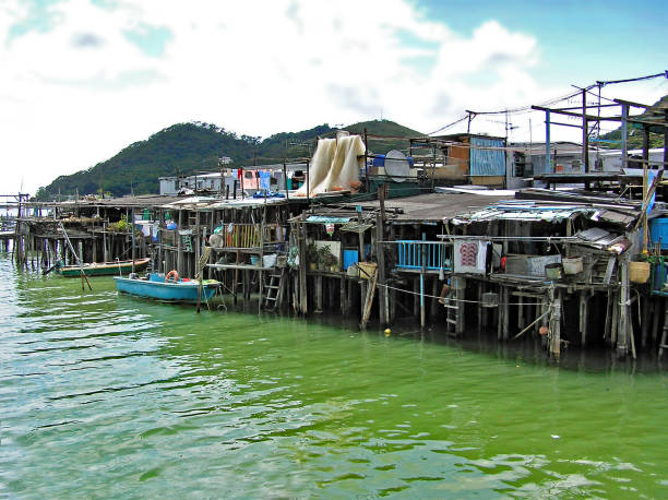 Houses built on stilts over the water in the fishing village Tai O on Lantau Island in Hong Kong